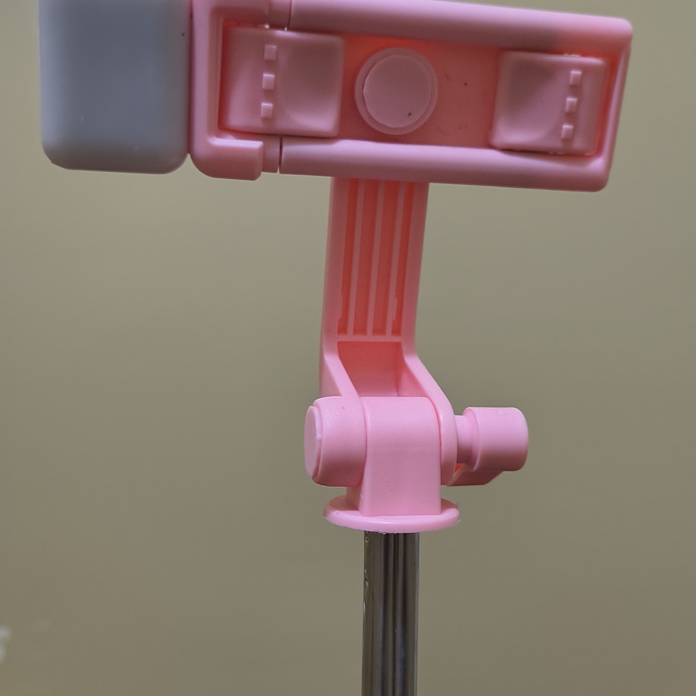 Pink Selfie Stick With LED Light Adjustable Height Plus Phone Holder